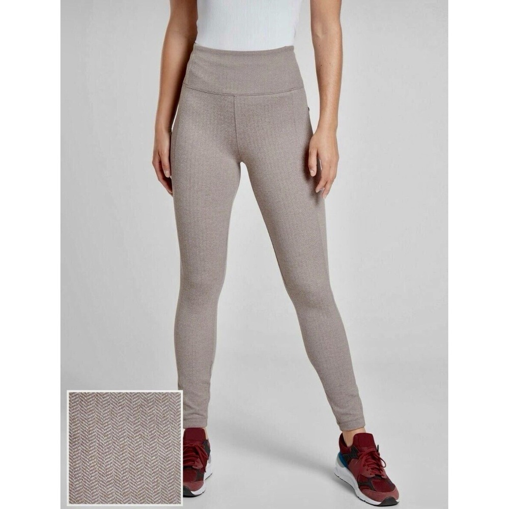 Athleta Delaney Herringbone Zip Ankle Tight Leggings Women's Size Small Tan